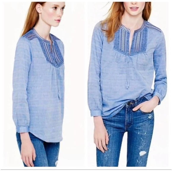 J. Crew Bib Peasant Popover embroidered top women’s size 4 - Picture 1 of 7
